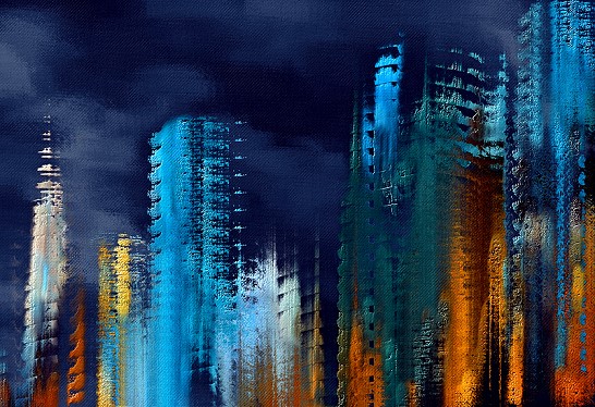Midnight Skyscrapers. City towers with an abstract style