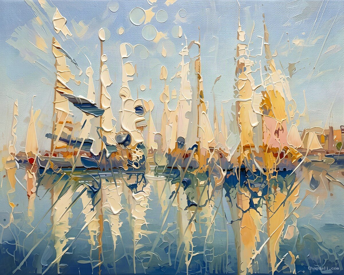 Still Marina — Sailboats and Harbour Reflections in Abstract Coastal Art